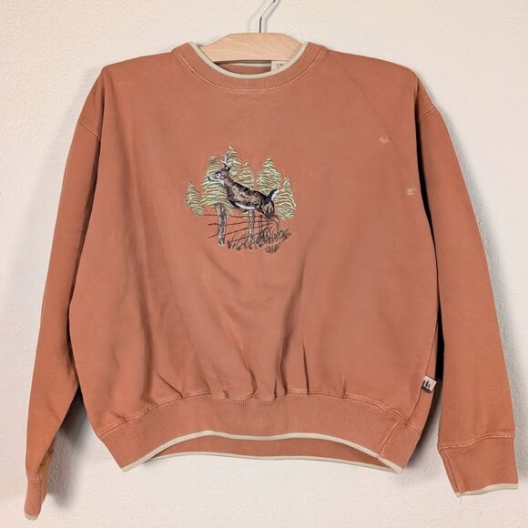 VTG 90s Outdoor Life Field Tested Stag Embroidered Sweatshirt sz L Fall Orange - Picture 1 of 8